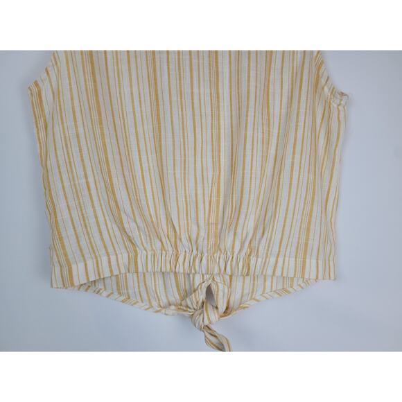 Sybilla Women's Yellow Cream Striped Tie in Front Sleeveless Blouse Sz L - Picture 8 of 9